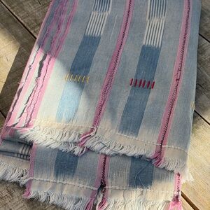 Vintage African Light Faded Indigo Baule Mudcloth 57” L x 40” W Textile | No. 97